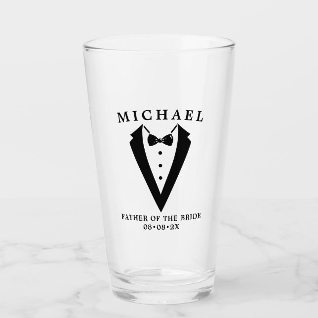  Wedding Tuxedo Personalised Father Of the Bride Glass (Front)