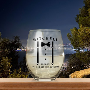 Wedding Tuxedo Personalised Father of The Groom Stemless Wine Glass