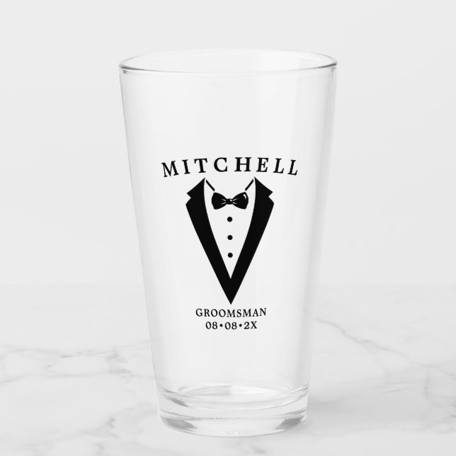  Wedding Tuxedo Personalised Groomsman Glass (Front)