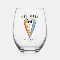Wedding Tuxedo Personalised Groomsman Stemless Win