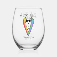 Wedding Tuxedo Personalised Groomsman Stemless Win