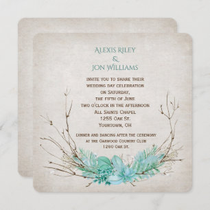 wedding twig bouquet on texture invitation