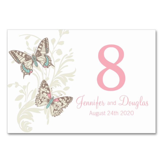 Wedding two graphic butterflies name and date table number (Front)