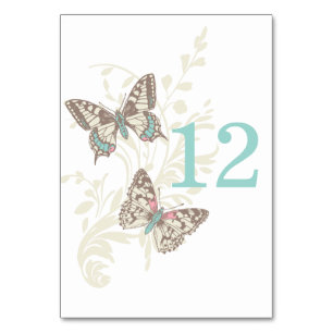 Wedding two graphic butterflies portrait teal table number