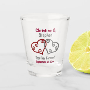 Wedding Two Joined Interlocked Double Hearts Favou Shot Glass