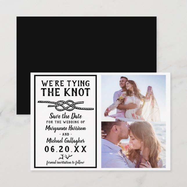 Wedding Tying the Knot Minimalist Nautical 2 Photo Save The Date (Front/Back)