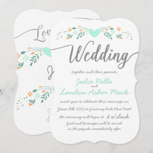 Wedding Typography Folk Art Floral Wedding Invites