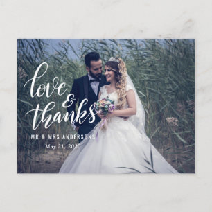 Wedding Typography Love And Thanks   Couple Photo Postcard