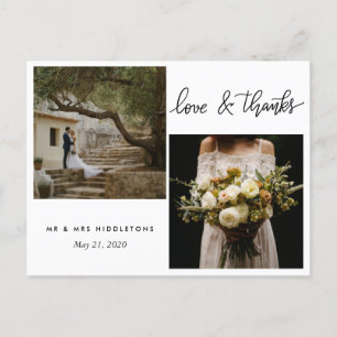Wedding Typography Love And Thanks Two Photos Postcard