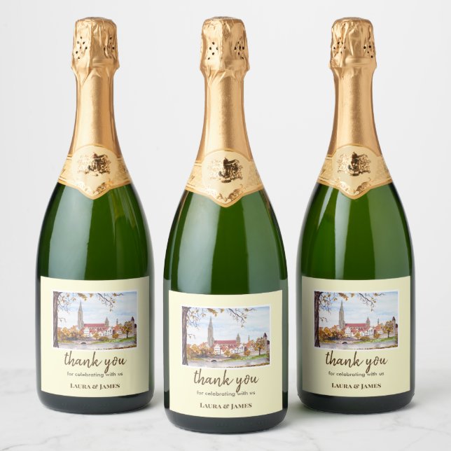 Wedding Ulm Minster Germany Farida Greenfield Sparkling Wine Label (Bottles)