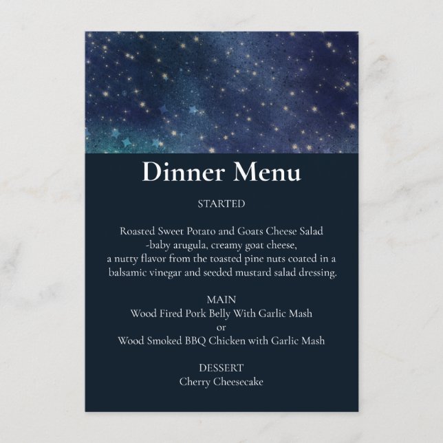 Wedding Under the Starry Night Sky Stars Celestial Menu (Front)