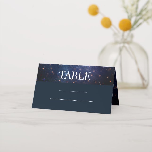 Wedding Under the Starry Night Sky Stars Navy Place Card (Front)