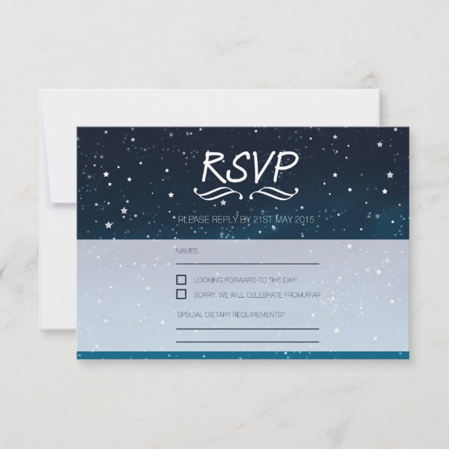 Wedding under the stars RSVP blue night sky (Front)