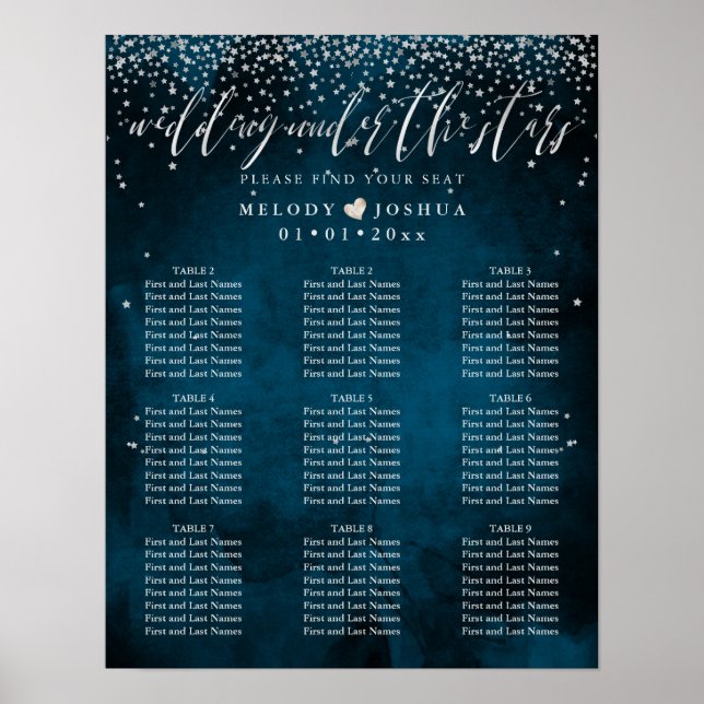 WEDDING UNDER THE STARS SEATING CHART|DIY COLOR POSTER (Front)