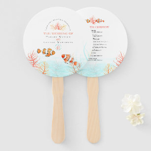 Wedding underwater art coral and fish watercolor hand fan
