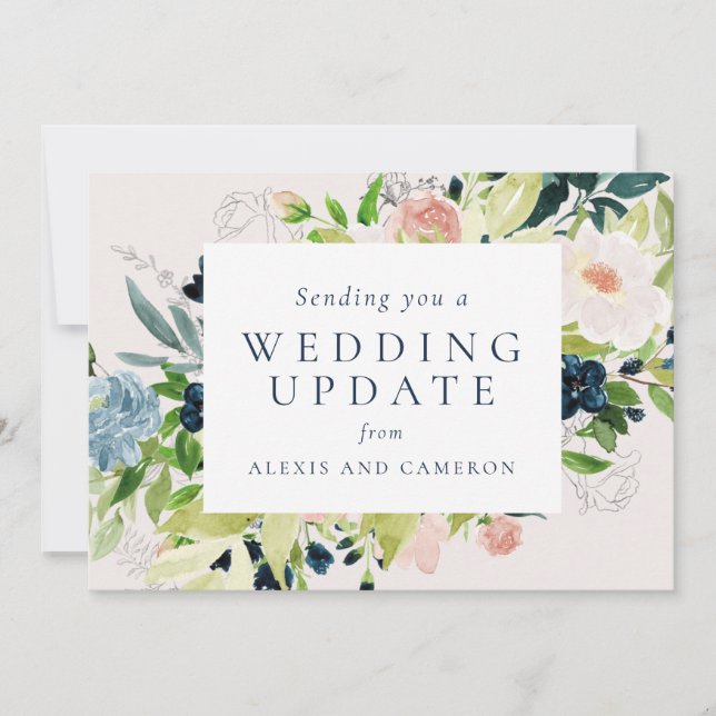 Wedding update blush floral change the date card (Front)