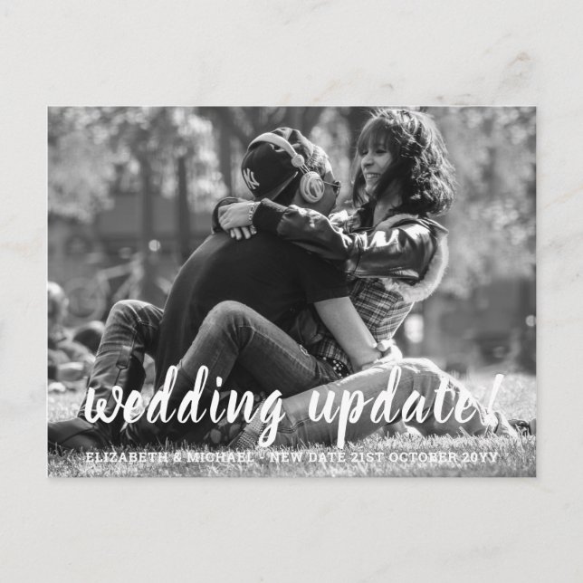 WEDDING UPDATE Changes Letter BUDGET Photo Wedding Postcard (Front)