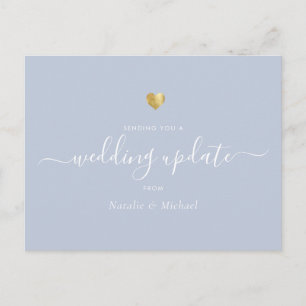Wedding Update Elegant Script Gold Light Dust Blue Postcard