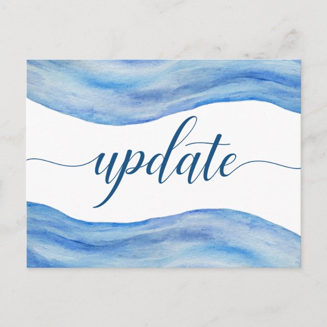 Wedding Update Postcard - Coastal Wave Watercolor (Front)