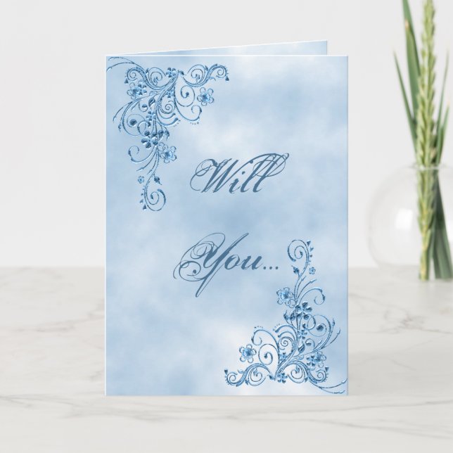 Wedding Usher Greeting Card: Sky Blue Elegance Invitation (Front)
