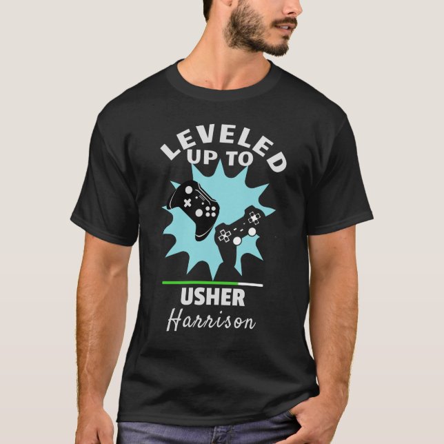 Wedding Usher Levelled Up Gamer Funny T-Shirt (Front)