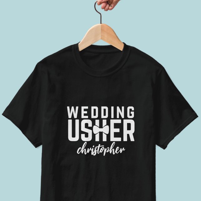 Wedding Usher Personalised Bridal Party T-Shirt (Add your name to this Wedding Usher shirt. Makes a lovely proposal gift for them)