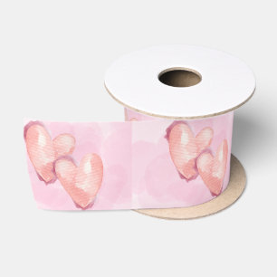 Wedding Valentine Pink Hearts Ribbon for Gift Wrap Satin Ribbon