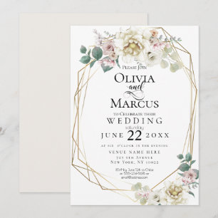 Wedding Vanilla+ Watercolor Peony Flowers Invitation