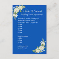 Wedding Venue info - Cobalt Blue & White Roses Wed