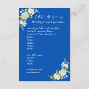 Wedding Venue info - Cobalt Blue & White Roses Wed Enclosure Card