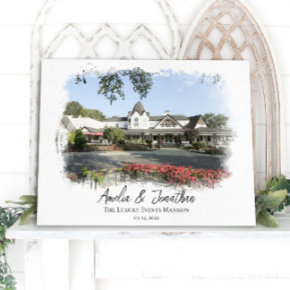 Wedding Venue Photo Watercolor Bride Groom Couple Canvas Print