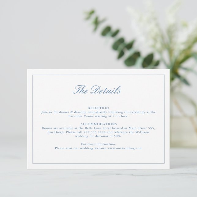 Wedding Vibrant Blue Crest Monogram Details Card (Standing Front)