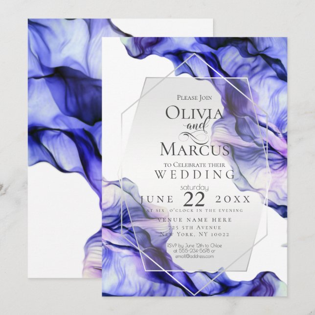 WEDDING | Vibrant Navy Indigo Abstract Ink Invitation (Front/Back)