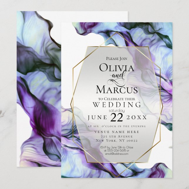 WEDDING | Vibrant Teal Indigo Abstract Ink Invitation (Front/Back)
