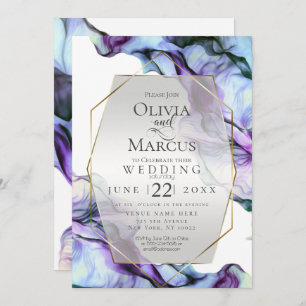 WEDDING Vibrant Teal Indigo Abstract Ink Invitation