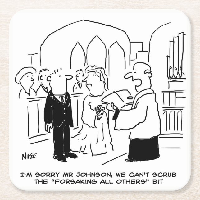 Wedding. Vicar and Bridegroom Joke Square Paper Coaster (Front)