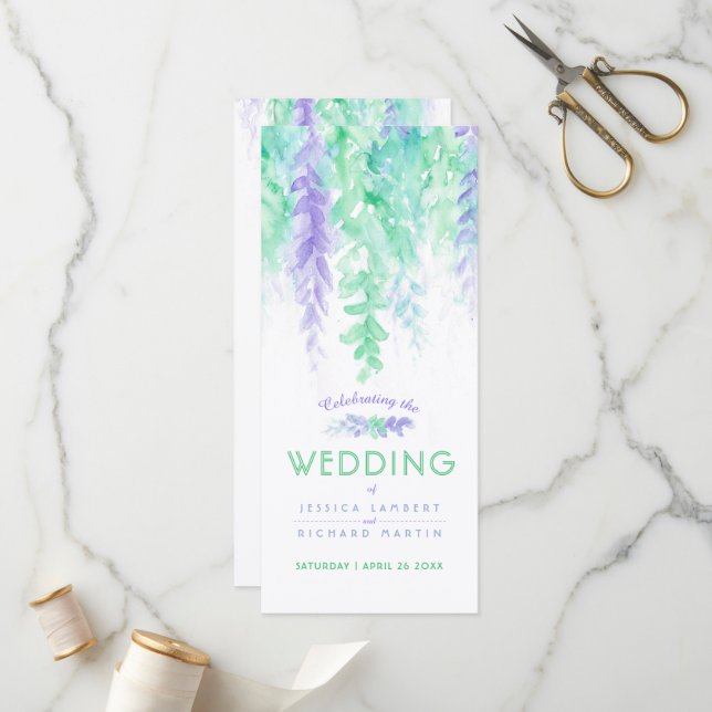 Wedding vines cascading watercolor green program programme (Front/Back In Situ)