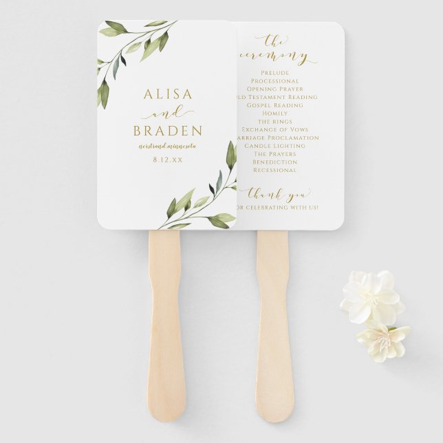 Wedding Vines Leaves Greenery Botanical Gold Hand Fan (Front and Back)