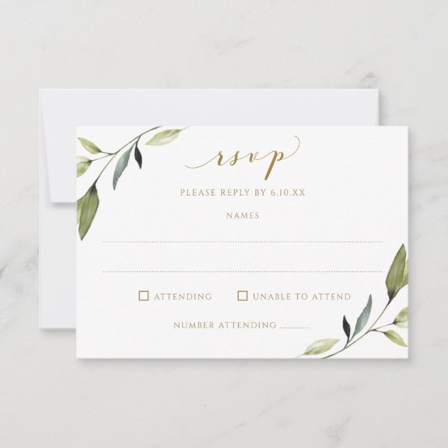 Wedding Vines Meal Choice & Song Greenery Gold RSVP Card (Front)