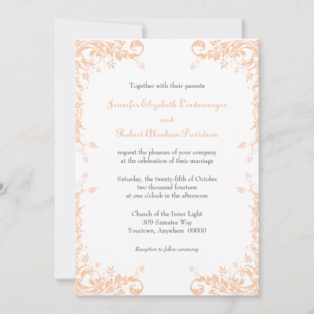 Wedding Vines Peach Invitation (Front)