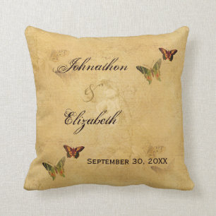 Wedding Vintage Beige French Damask Butterfly Cushion
