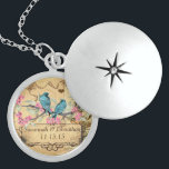 Wedding Vintage Birds Aqua Anniversary Necklace<br><div class="desc">Keepsake Necklaces Choose either Silver Plated Gold Finish or Sterling Silver Unique Personalised Custom !st Christmas Gift Wedding Keepsake Wedding Party Necklaces - to change background colour - click customise - click edit - choose last tool in drop down menu and choose from one of the colours shown or enter...</div>