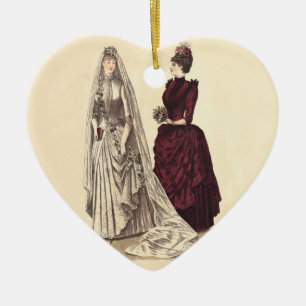 Wedding Vintage bridal party brides and bridesmaid Ceramic Tree Decoration