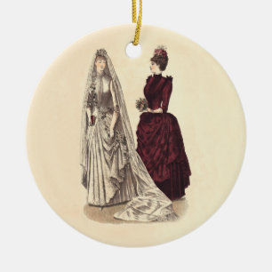 Wedding Vintage bridal party brides and bridesmaid Ceramic Tree Decoration