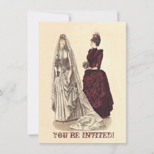 Wedding Vintage bridal party brides and bridesmaid Invitation