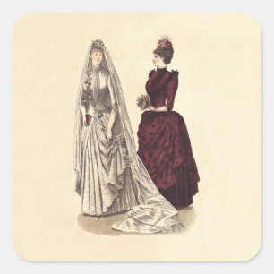 Wedding Vintage bridal party brides and bridesmaid Square Sticker