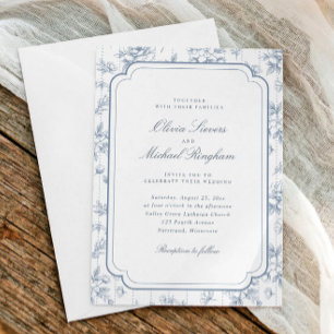 Wedding Vintage Dusty Blue French Floral Toile Invitation