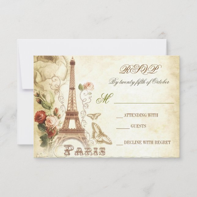 Wedding vintage shabby RSVP cards - PARIS FRANCE (Front)
