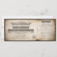 wedding vintage ticket invitation with RSVP design