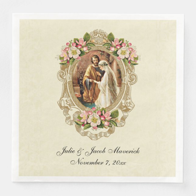 Wedding Vintage  Virgin Mary St. Joseph Catholic Napkin (Front)